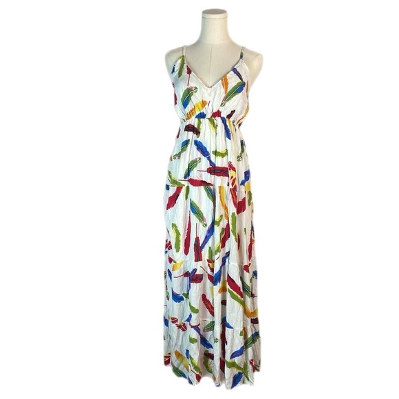 Boho Feather print multi color maxi dress size small - Picture 1 of 13